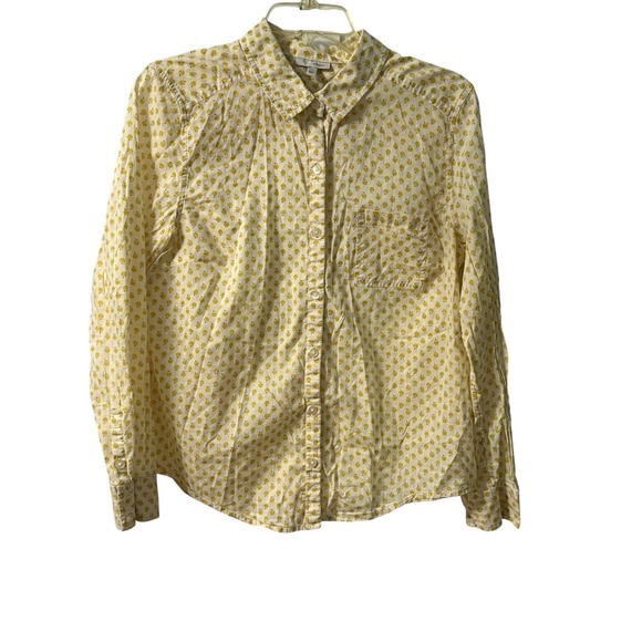 Halogen Tops - Halogen Golden Yellow Apples‎ Academia Fall Teacher Button Down Top Petite Large